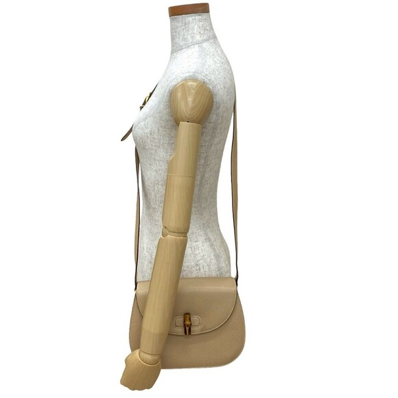 GUCCI Authentic Cream Leather Bamboo Pochette Shoulder Bag - Picture 2 of 10